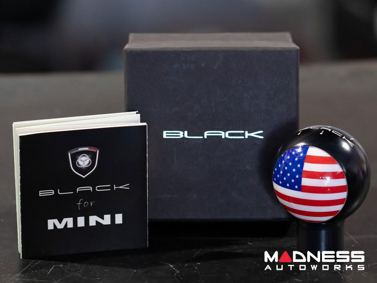 MINI Cooper Gear Shift Knob - Black w/ American Flag Design